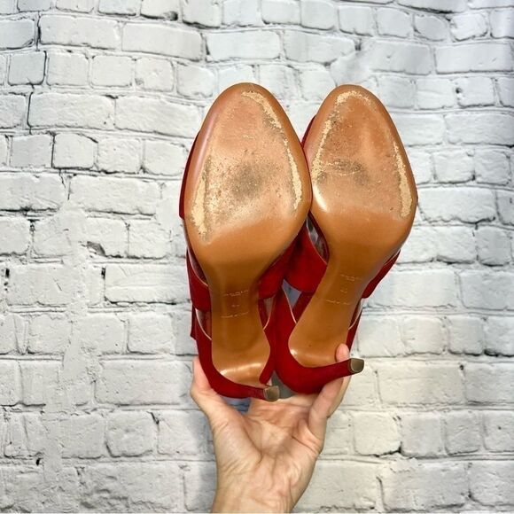 Alaia red suede leather pvc wavy cutout ankle strap stilettos sandal size 40 - Picture 9 of 10